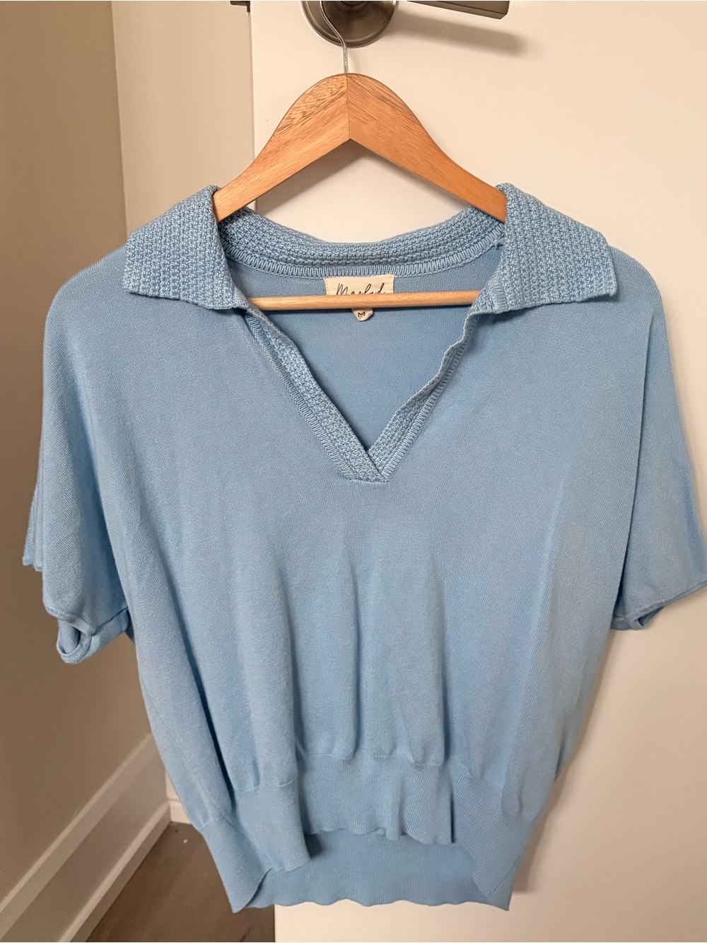 Light Blue Knit Collared Top